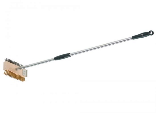 [50703972] GI-METAL BRUSH WITH DOUBLE BRISTLE HEAD BRASS/STAINLESS STEEL 20CM FOR GRILL - HANDLE 100CM