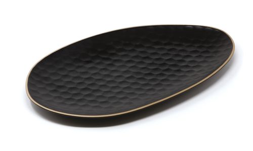 [57661129] LE COQ KYPSELI MAT ZWART OVAAL BORD 33X19CM STEENGOED - LKYP025NE360330