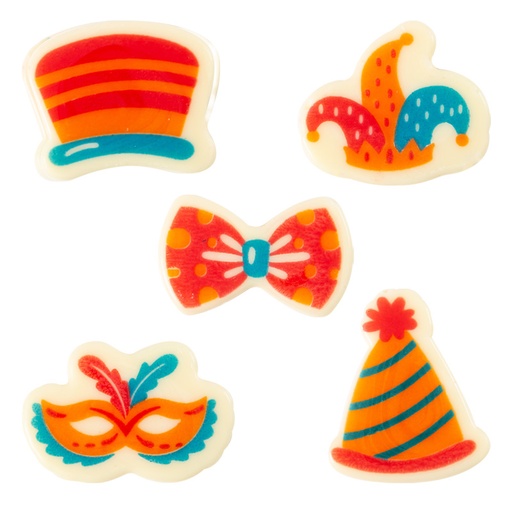 [08054556] 2024033 ASSORTIMENT CARNAVAL 35MM CHOCOLADE BLISTER 150 STUKS ***S/CD***