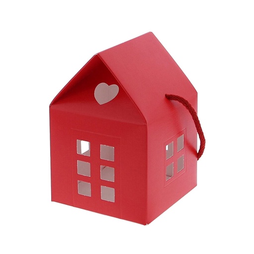 [62230152] ROOD EN WIT HUIS KARTONNEN DOOS MET TOUW 12X12XH12/17CM