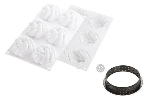 [51657458] SILIKOMART FLOWER TARTE RING KIT Ø 80MM 6 CIRCLES + 6-CUT MOLD