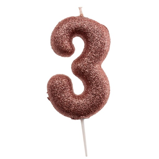 [08041513] BOUGIE CHIFFRE ROSE OR N°3 7CM