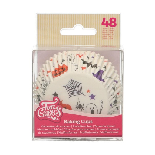 [08053443] FUNCAKES WHITE HALLOWEEN CUPCAKE CASE 48 PCES