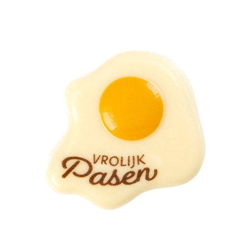 [08053901] 2069089 VROLIJK PASEN GEBRADEN EIERPLAAT 40X38MM WITTE CHOCOLADE 120 ST ***S/CDE***