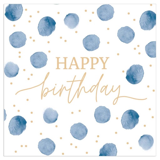 [60700659] SERVETTEN 33*33 HAPPY BIRTHDAY DOTS BLAUW PAK VAN 20 STUKS