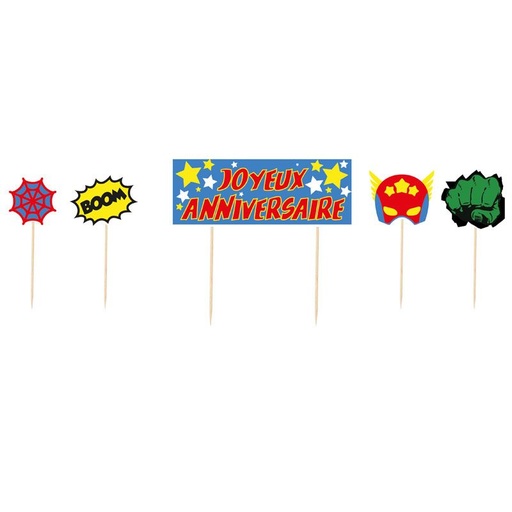 [08075567] CAKE TOPPER JOYEUX ANNIVERSAIRE SUPERHERO 3PCS