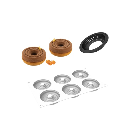 [51661572] SILIKOMART KIT MOULE SILICONE TARTE RING TORNADO Ø7,6CM H1,6CM + 6 CERCLES