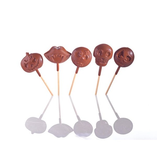 [60700699] 070390 PCB HALLOWEEN LOLLIPOP MOLDS + STICKS 5 MOD +-15GR 9X5 PIECES ***s/cd***