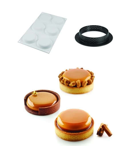 [51657384] SILIKOMART KIT TARTE RING ROND Ø  80MM H 20MM 6 CERCLES + 1 MOULE 6 EMPREINTES