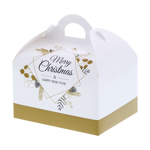 [62230145] DOOS MET HANDVAT 250GR MERRY CHRISTMAS & 
HAPPY NEW YEAR 10X8XH11CM