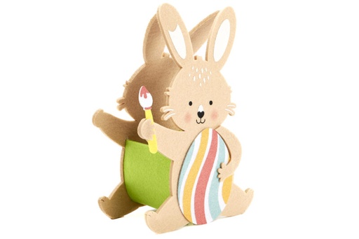 [61700477] LOUIS RABBIT FELT BASKET WITH COLORED EGG 19-10.5X10CM HT 28CM