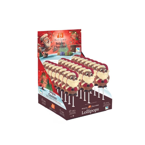 [15030686] KERST PAPA CHOCOLADE LOLLY MET RODE MELK GEKLEURDE HOED 24X25GR