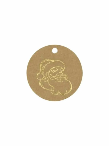 [60700725] KRAFT HANGING CARD "SANTA CHRISTMAS" GOLD DIAM 5CM PACK OF 50PCS