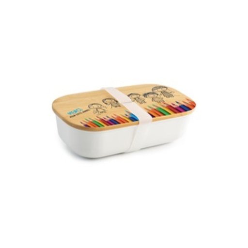 [61700536] LUNCH BOX BLANC COUVERCLE BOIS SCOLAIRE 21X11,5CM H6CM