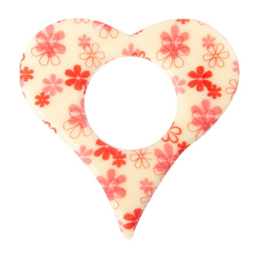 [08054537] 2010818 PLAQUETTE CŒUR OUVERT FLEUR ROSE 65MM 50 PCES  ***S/CD***