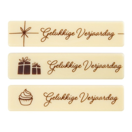 [08054900] 2067002 GELUKKIGE VERJAARDAG PLAQUE 10X2,2CM 60PCS ***S/CDE***