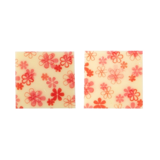 [08054540] 2010823 PLAQUETTE CARRE FLEURS ROSE 3CM CHOCOLAT 132PCES ***S/CD***