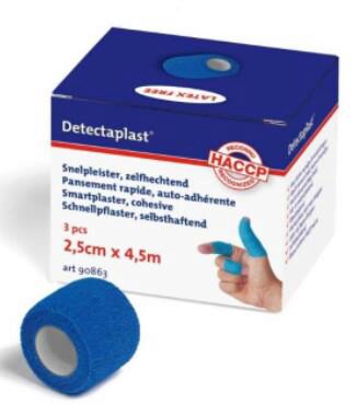 [70410535] DETECTAPLAST BLUE SNEL ZELFKLEVEND VERBAND 2,5 CM X 4,5 M DOOS VAN 3 STUKS