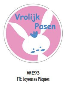 [70407879] ROZE ZELFKLEVENDE ETIKETTEN "VROLIJK PASEN" ROL VAN 500 ETIKETTEN