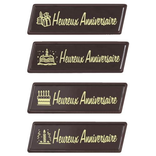 [08071257] 2054207 PLAQUETTE HEUREUX ANNIVERSAIRE 7X2.3CMCHOCOLAT 60 PCES