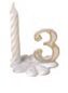 [70409047] NUMBERS + PLASTIC BASE N°3 WHITE AND GOLD + CANDLE PACK OF 10 PCES