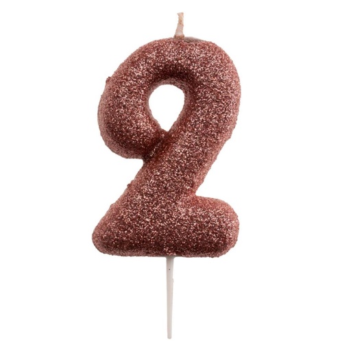 [08041512] BOUGIE CHIFFRE ROSE OR N°2 7CM