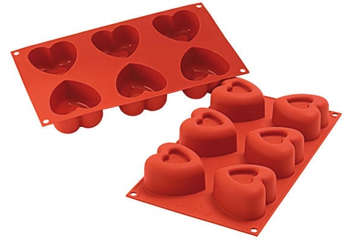 [70408271] SILIKOMART SF124 MOULE 6 GRANDS COEURS RELIEF 69,5X72 HT 39,5 125ML ANTI-ADHESIF GN1/3 -50° À 250°