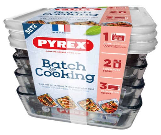 [60251621] PYREX COOK&FREEZ SET 4 PLATES 22X17XH6CM-1.6LBOROSILICATE -40+300°