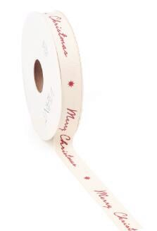 [60700726] MERRY CHRISTMAS WHITE COTTON RIBBON IN RED 15MM X 15M