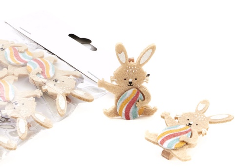 [61700476] LOUIS RABBIT FELT CLIP WITH COLORED EGG 6PCS