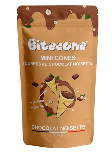 [08055552] BITECONE MINI CONE FILLED WITH CHOCOLATE HAZELNUT 12% 100GR