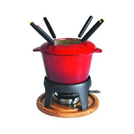 [74500142] BAUMALU FONDUE RED CAST IRON ON WOODEN BOARD 17CM 6P