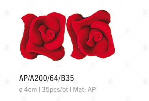 [08020617] RED MARZIPAN ROSES 5 PETALS 4CM 35 PCS