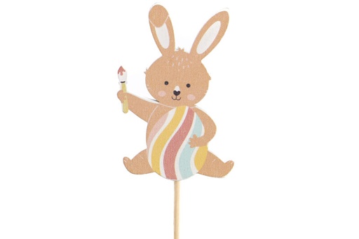 [61700478] LOUIS RABBIT WOODEN STICK WITH COLORED EGG 26.5CM HEIGHT