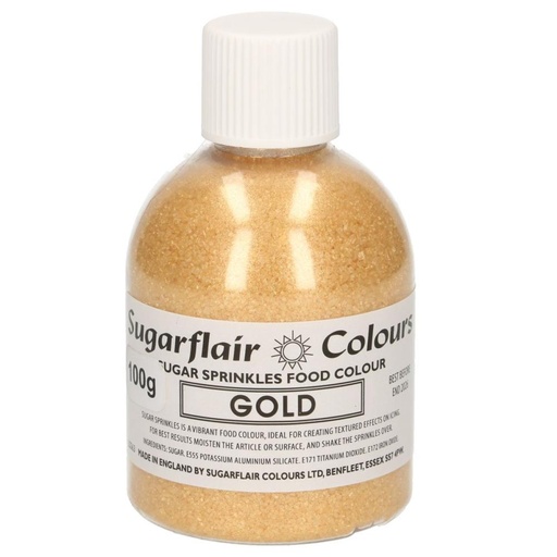 [08053242] SUGARFLAIR GOLD SPARKLING SUGAR SEQUINS 100GR