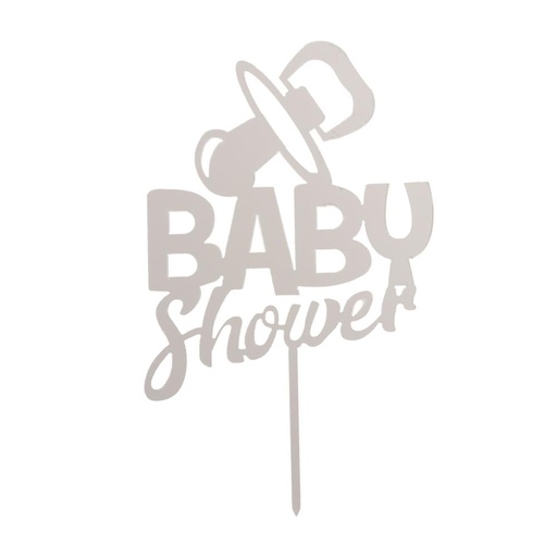 [08041534] CAKE TOPPER BABY SHOWER SILVER 16X10CM
