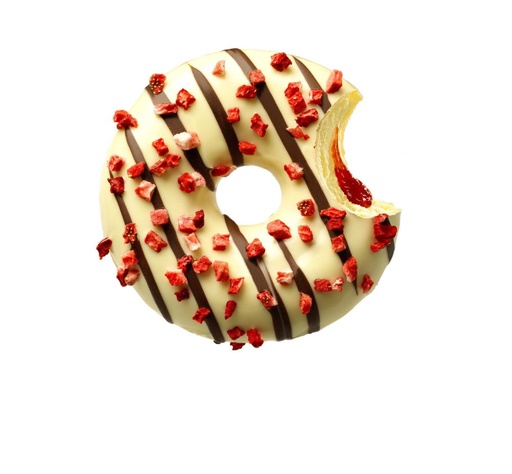 [02060279] DAUPHINE 4250996-2104797 WITTE CHOCOLADE DONUT MET AARDBEI JAM 48 X 73GR