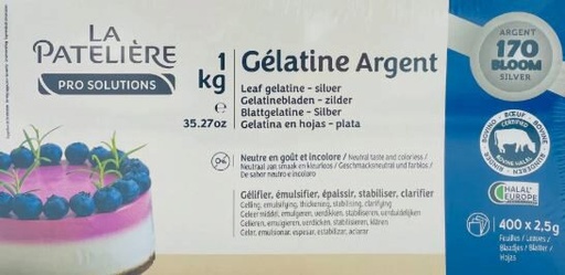[03031073] GELATIN 400 SHEETS BEEF HALAL LA PATELIERE 1KG 170B