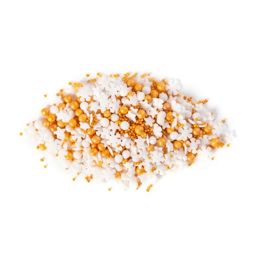 [08054497] 1061275 MIX CHRISTMAS DECORATIONS SNOWFLAKE/STAR GOLD/WHITE SUGAR 500GR