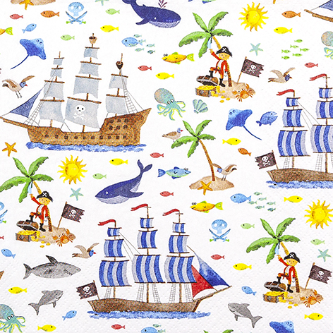 [60700672] HOME FASHION NAPKIN 33X33CM PIRATES PACK OF 20PCS