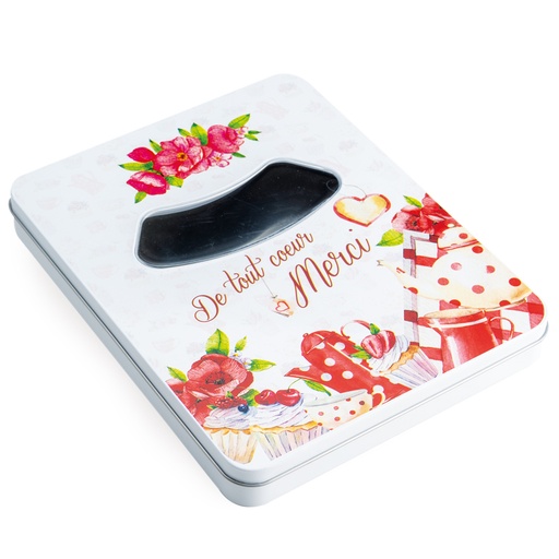 [61700505] WITTE PLATTE DOOS CUPCAKES "DE TOUT COEUR MERCI" MET VENSTER 23X18,5XH2,3CM