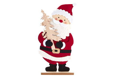[62250626] FELT SANTA CLAUS ON WOODEN STAND H46.5CM