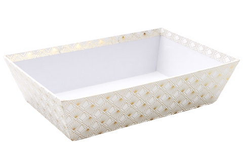 [62230153] RECHTHOEKIGE MAND WIT KARTON GOUD ART DECO 28X19XH7CM