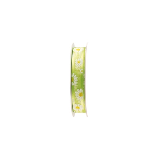 [61700547] GREEN VOILE RIBBON WITH FLOWERS 15MMX25M