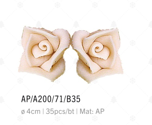 [08020619] ROSES MASSEPAIN BLANCHE 5 PETALES 4CM 35 PCES