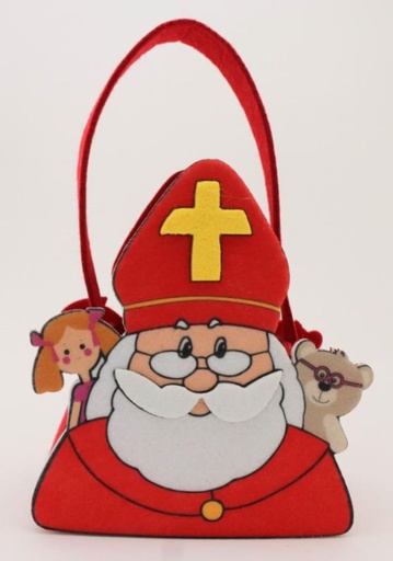 [62230129] BASKET "SAINT NICHOLAS WITH DOLL AND BEAR IN HIS BASKET" 15XHT23CM WITH HANDLE
