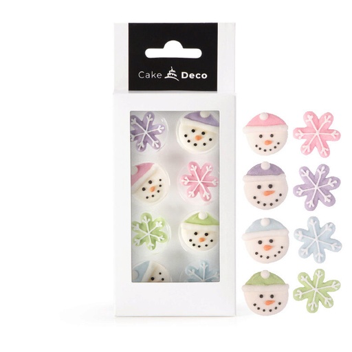 [08054182] *FF*1039411 SNOWMAN AND 2D SUGAR FLAKE DECORATION Ø 25MM 12 PCES
