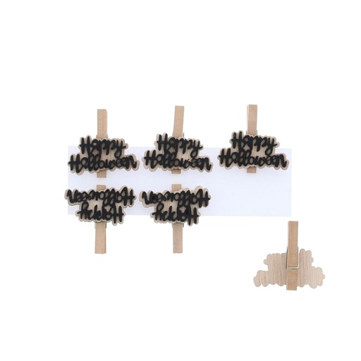 [60700569] +PINCE NOIRE HAPPY HALLOWEEN 50X47MMPAQUET DE 6 PIÈCES