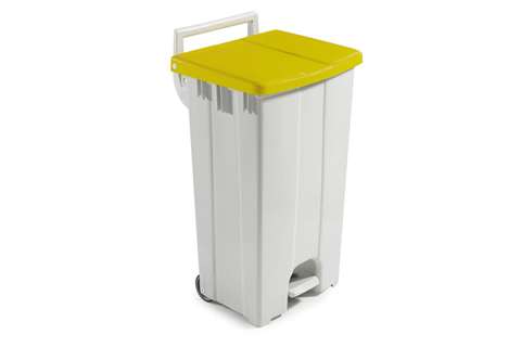 [70409909] POUBELLE AVEC COUVERCLE JAUNE-90L A/PEDALE+2 ROUES