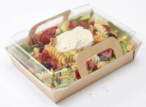 [25101131] RECHTHOEKIGE KRAFT SALADEKOM 750ML 125X180X30MM + TRANSPARANT DEKSEL VERPAKKING VAN 25 STUKS